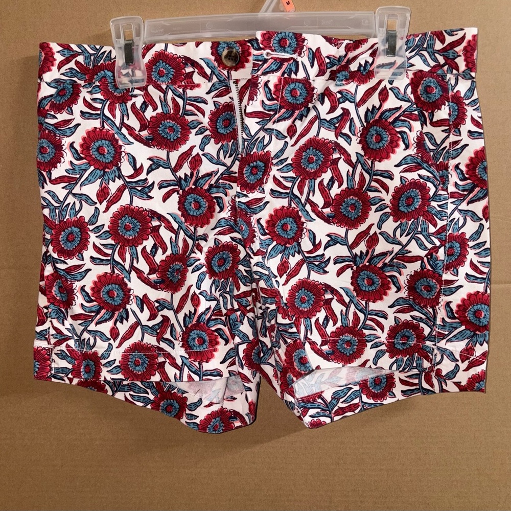 Old Navy Red and Blue Flat Front Floral Shorts Sz 10 NWOT